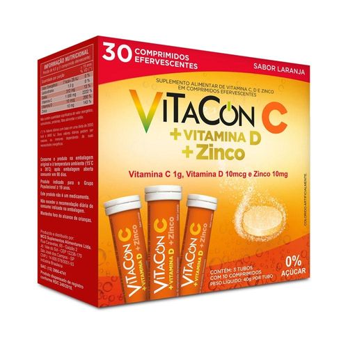 Vitacon C+D+Zinco Caixa 30 Comprimidos Efervescentes