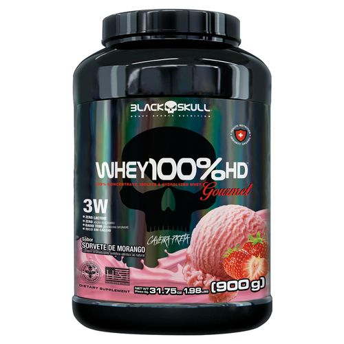 Whey Protein 100% HD Black Skull Sorvete de Morango 900g