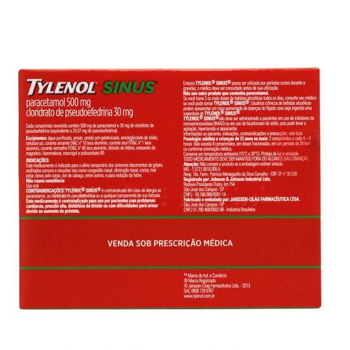 Tylenol Sinus Caixa 24 Comprimidos Revestidos