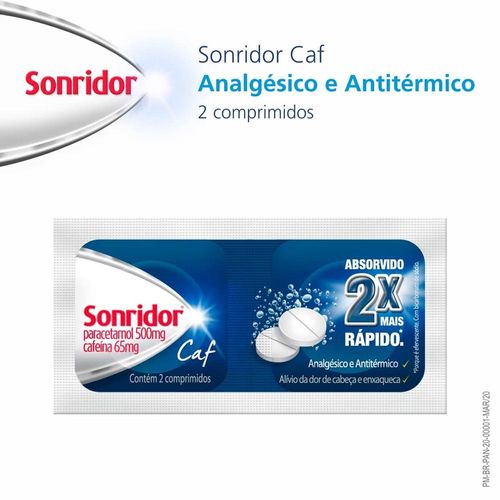 Sonridor Caf Analgésico Alívio da Febre Dor e Enxaqueca Envelope 2 Comprimidos Efervescentes