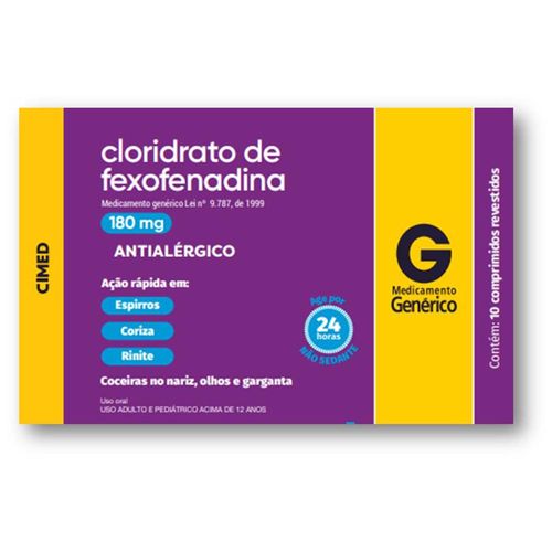 Cloridrato de Fexofenadina 180mg Cimed Genérico 10 Comprimidos